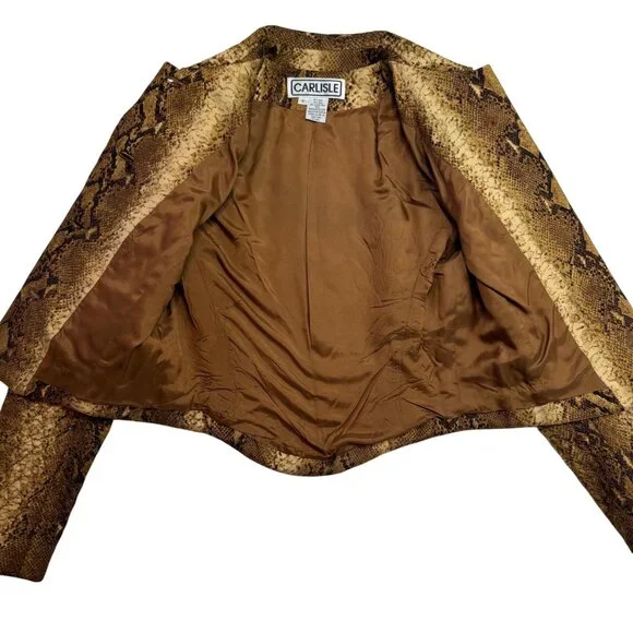 Carlisle Jacket Size 6 Cropped Snake Print Structured Quilted Blazer Y2K Vintage - Picture 3 of 13